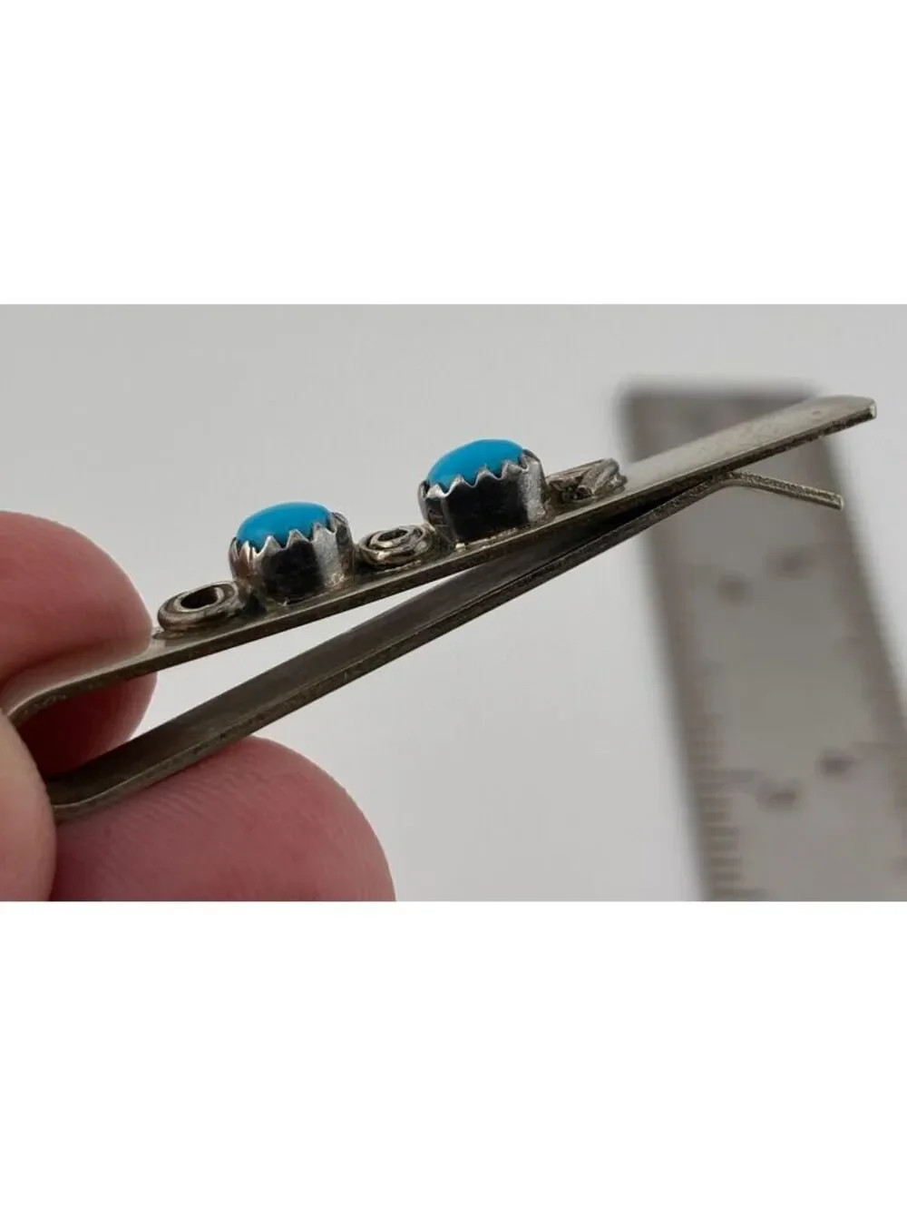 Vintage Nickel Money Clip with Turquoise Stones set in Silver Bezels SW style